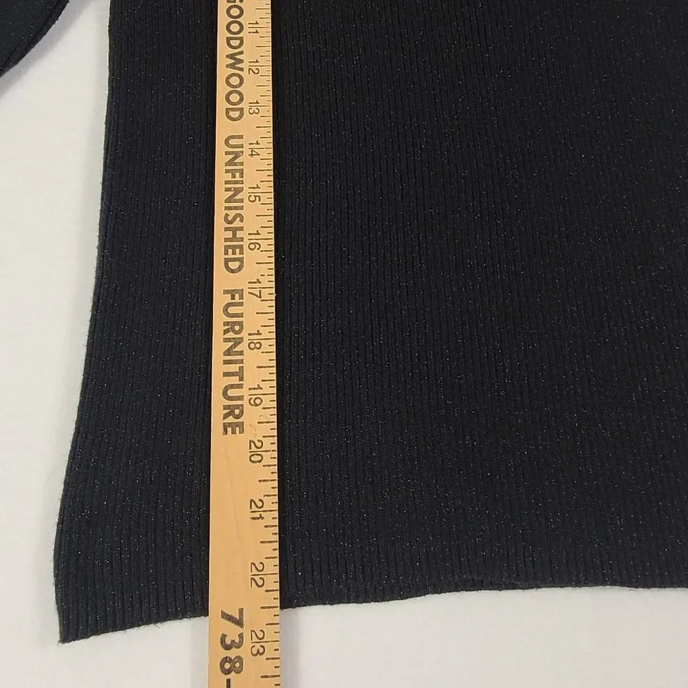LIZ CLAIBORNE Turtleneck Black Sparkle Stretch Womens Medium Metallic Thread - Picture 7 of 9